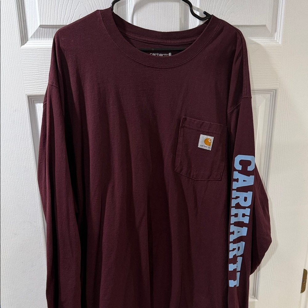 Carhartt Burgundy Long Sleeve Tee with Logo